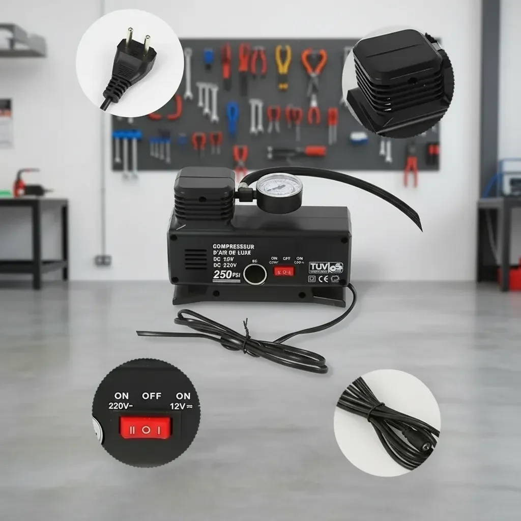 250 PSI Oto Hava Kompresörü - 220V ve 12V Uyumlu Yol Yardım Lastik Şişirme Pompası Fiyatı, Yorumları ve Özellikleri