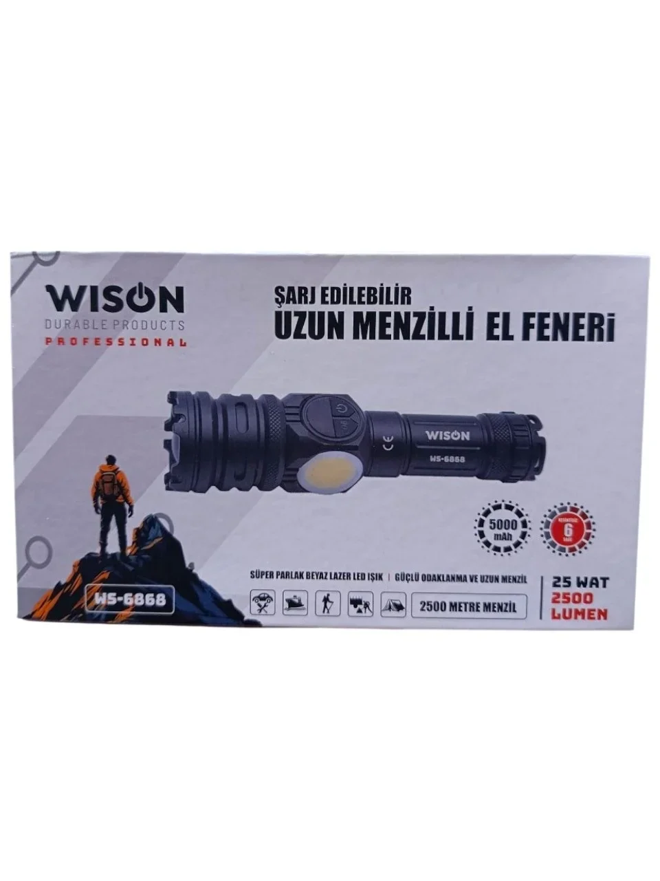 2500 lümen 25 wat 5000 mah Pil Şarj Edilebilir Uzun Menzilli El Feneri WS-6868 Fiyatı, Yorumları ve Özellikleri
