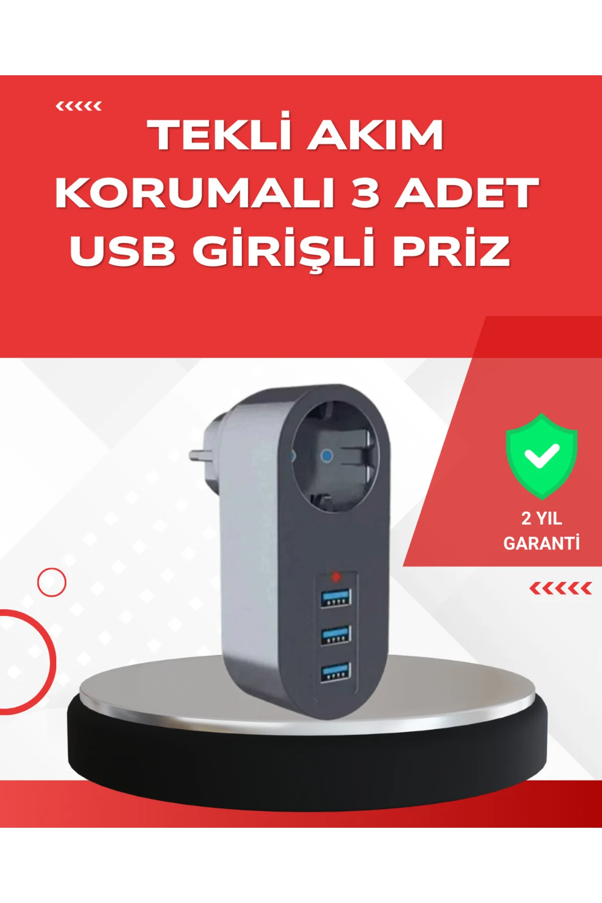 2500W Güç Destekli Akım Korumalı Priz – 3 USB Çıkışlı