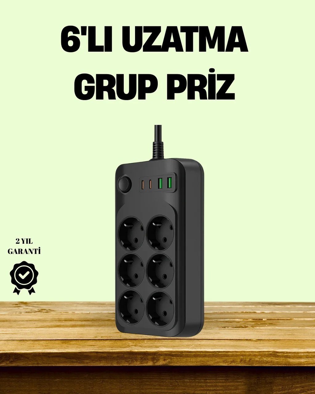 2500w Güçlü 6 Lı Priz Usb Ve Type-c Çıkışlı Termal Korumalı Diğer