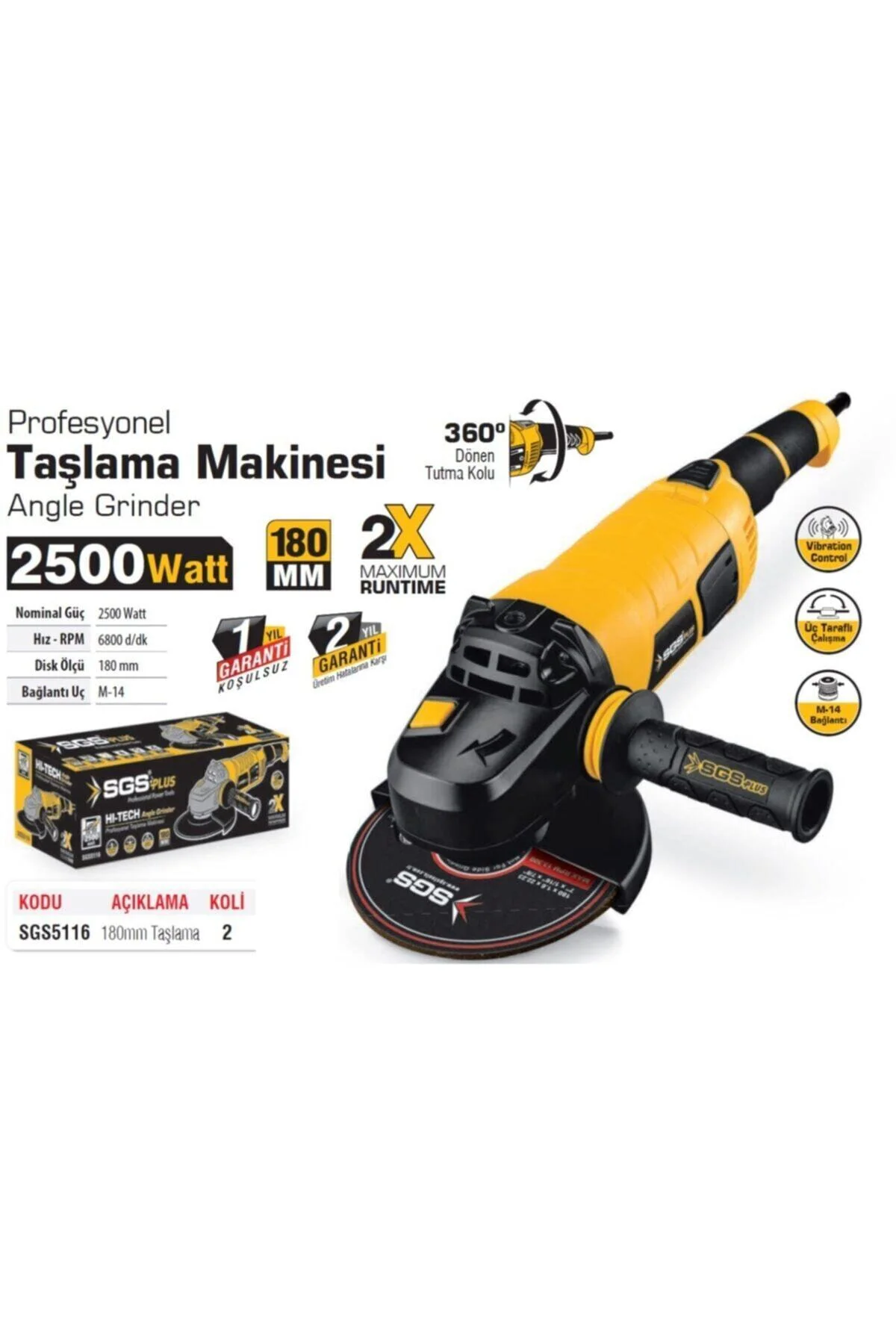 2500watt Avuç Taşlama Makinesi 180mm