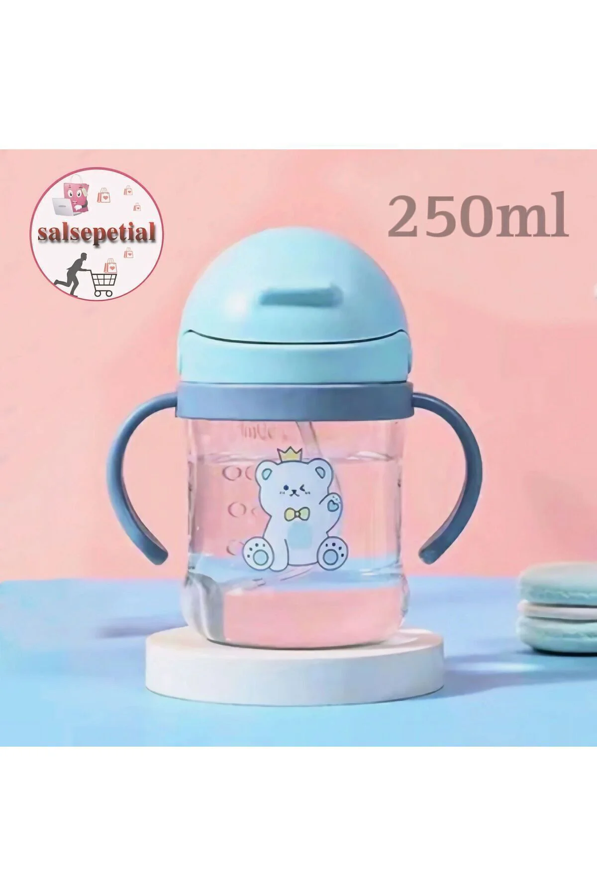250ml Figürlü Pipeti Suluk Bebek Matara Sevimli Su Şişesi Bebek P
