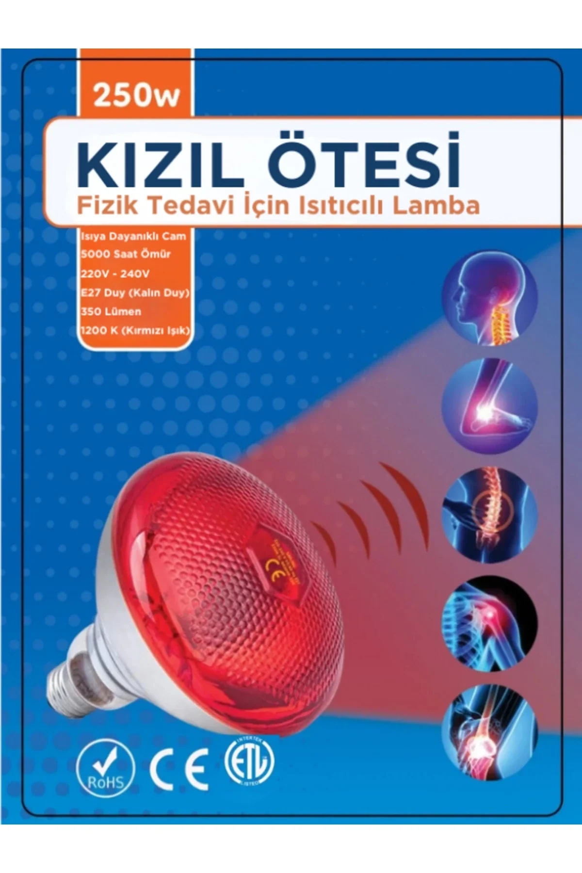 250W Kızılötesi (infrared) Isıtıcılı Fizik Tedavi Lambası (Kırmızı Işık) E27 (Kalın Duy) 250W Kızılötesi (infrared) Isıtıcılı Fizik Tedavi Lambası (Kırmızı Işık) E27 (Kalın Duy)