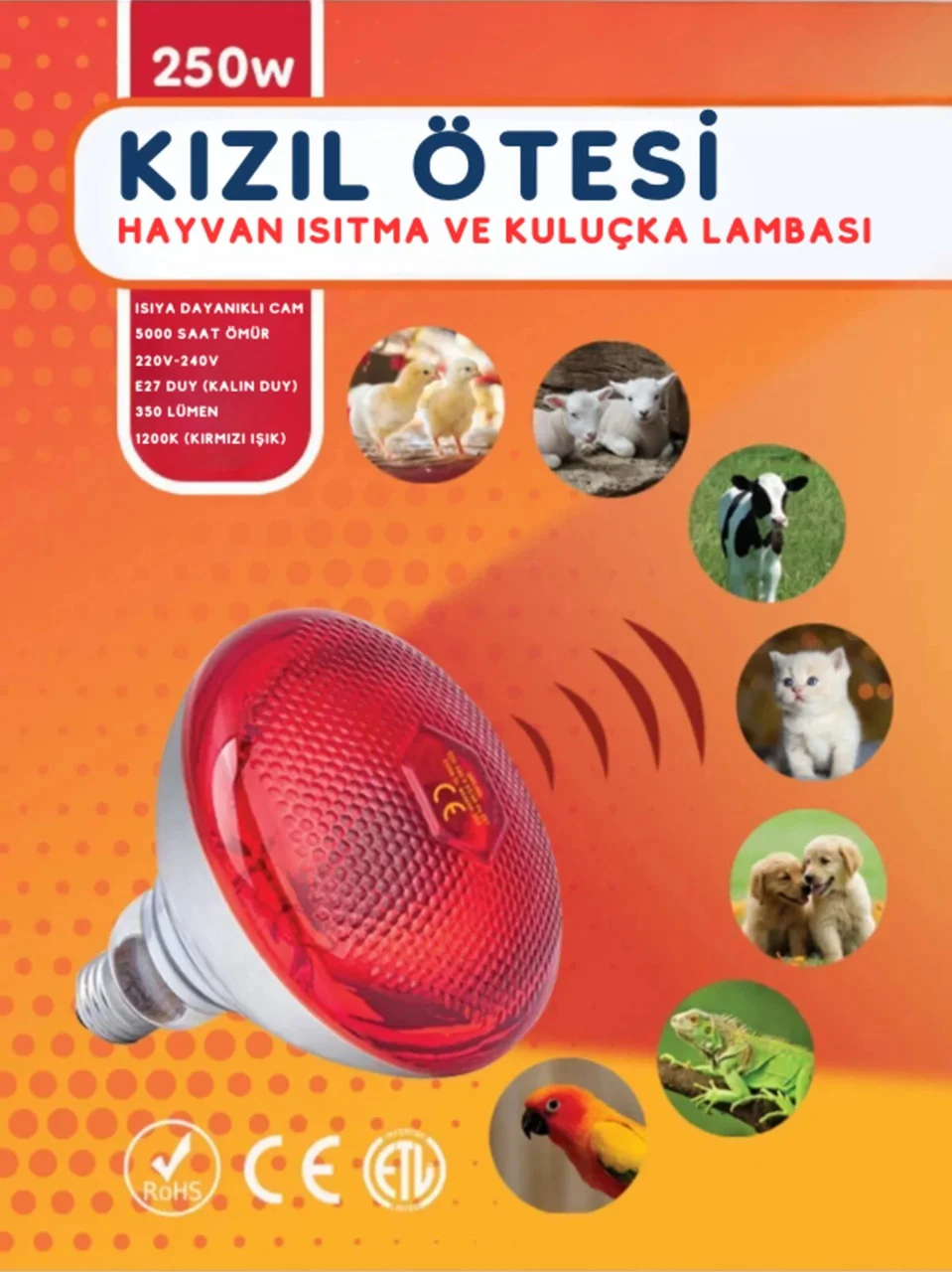250w Kızılötesi İnfrared Isıtıcılı Hayvan Isıtma Ve Kuluçka Lambası Kırmızı Işık E27 Kalın Duy Lisinya 250w Kızılötesi İnfrared Isıtıcılı Hayvan Isıtma Ve Kuluçka Lambası Kırmızı Işık E27 Kalın Duy Lisinya