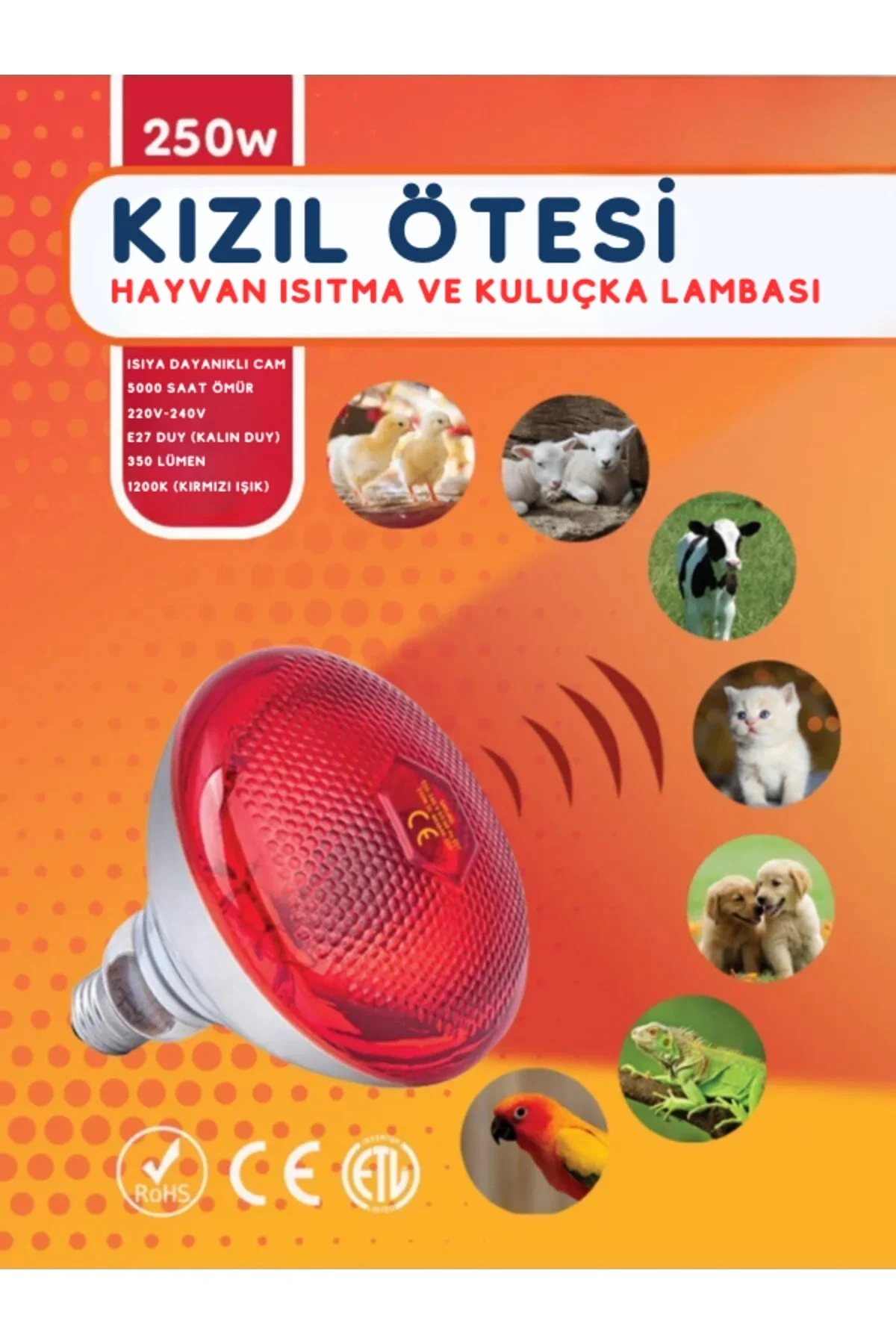 250W Kızılötesi (infrared) Isıtıcılı Hayvan Isıtma ve Kuluçka Lambası (Kırmızı Işık) E27 (Kalın Duy) Fiyatı, Yorumları ve Özellikleri