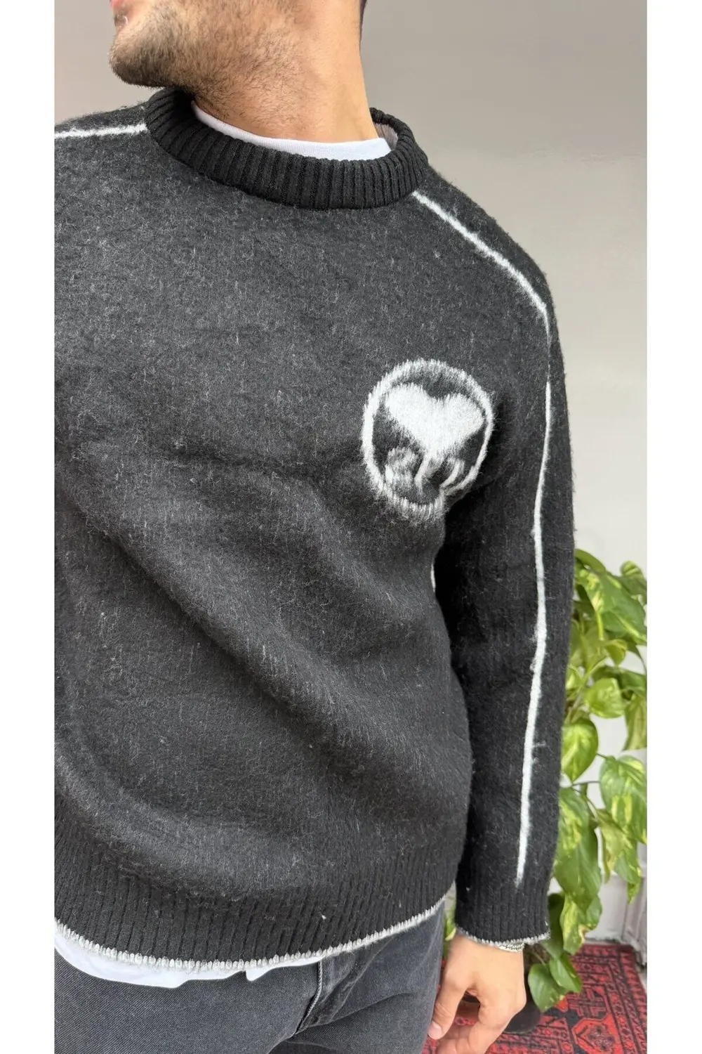 2512 Kalp Desenli Yün Kazak