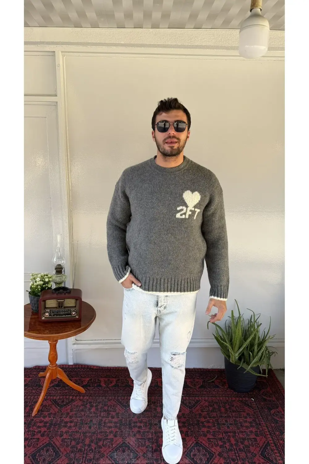 2512 Kalp Desenli Yün Kazak