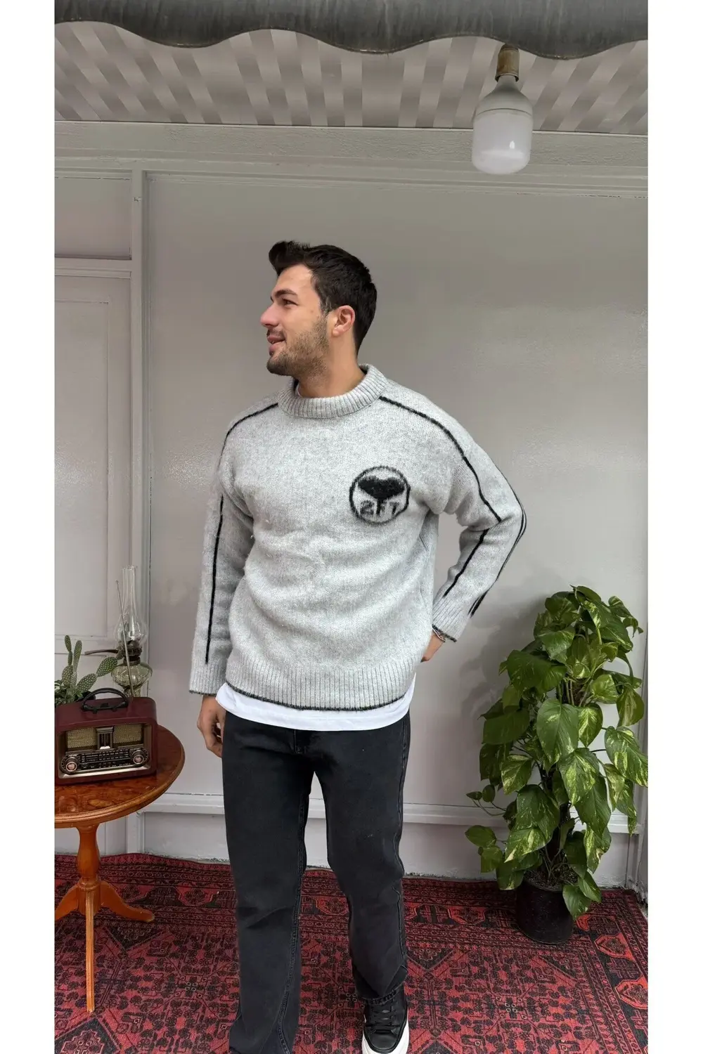 2512 Kalp Desenli Yün Kazak