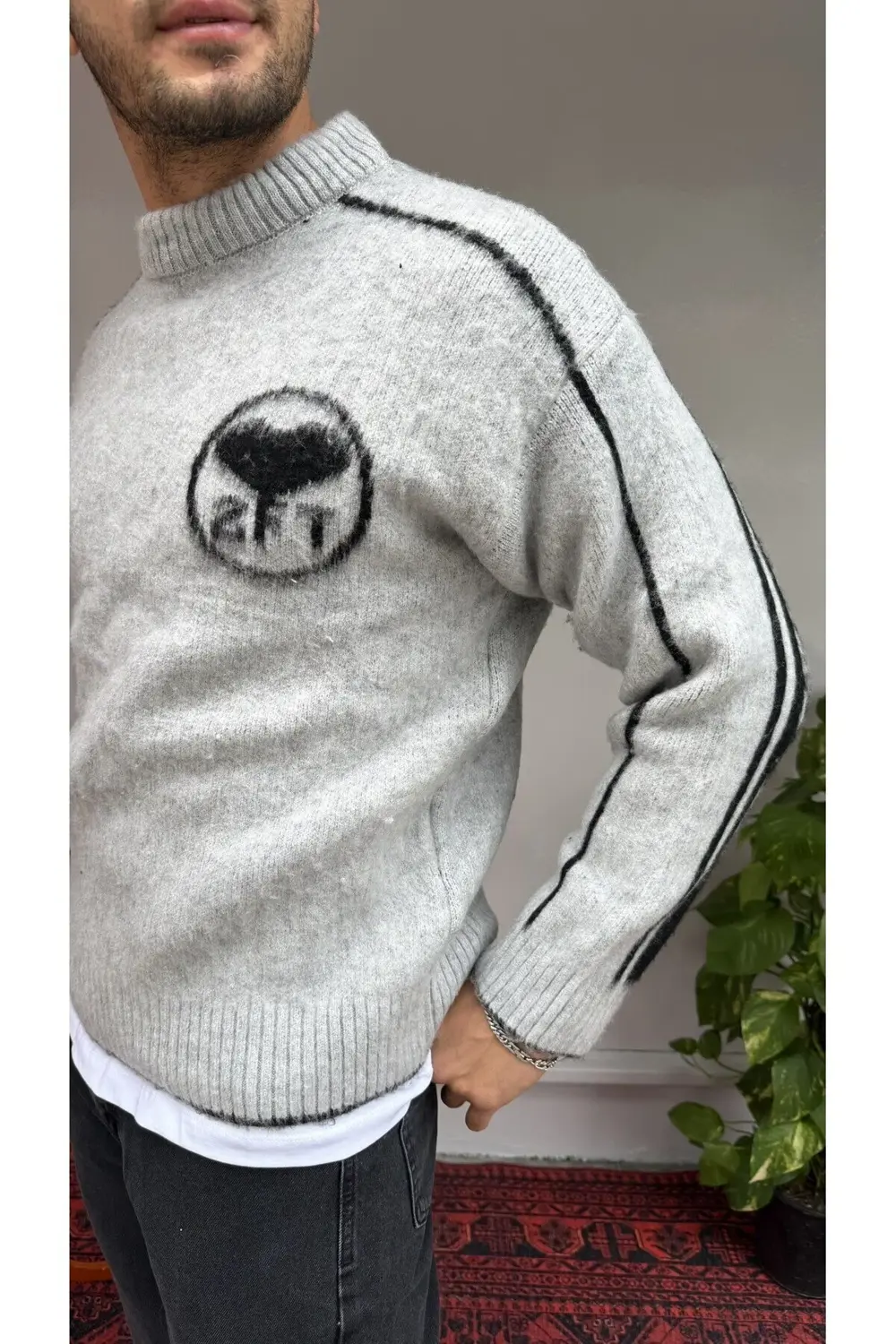 2512 Kalp Desenli Yün Kazak