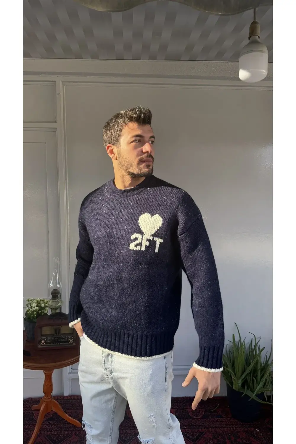 2512 Kalp Desenli Yün Kazak