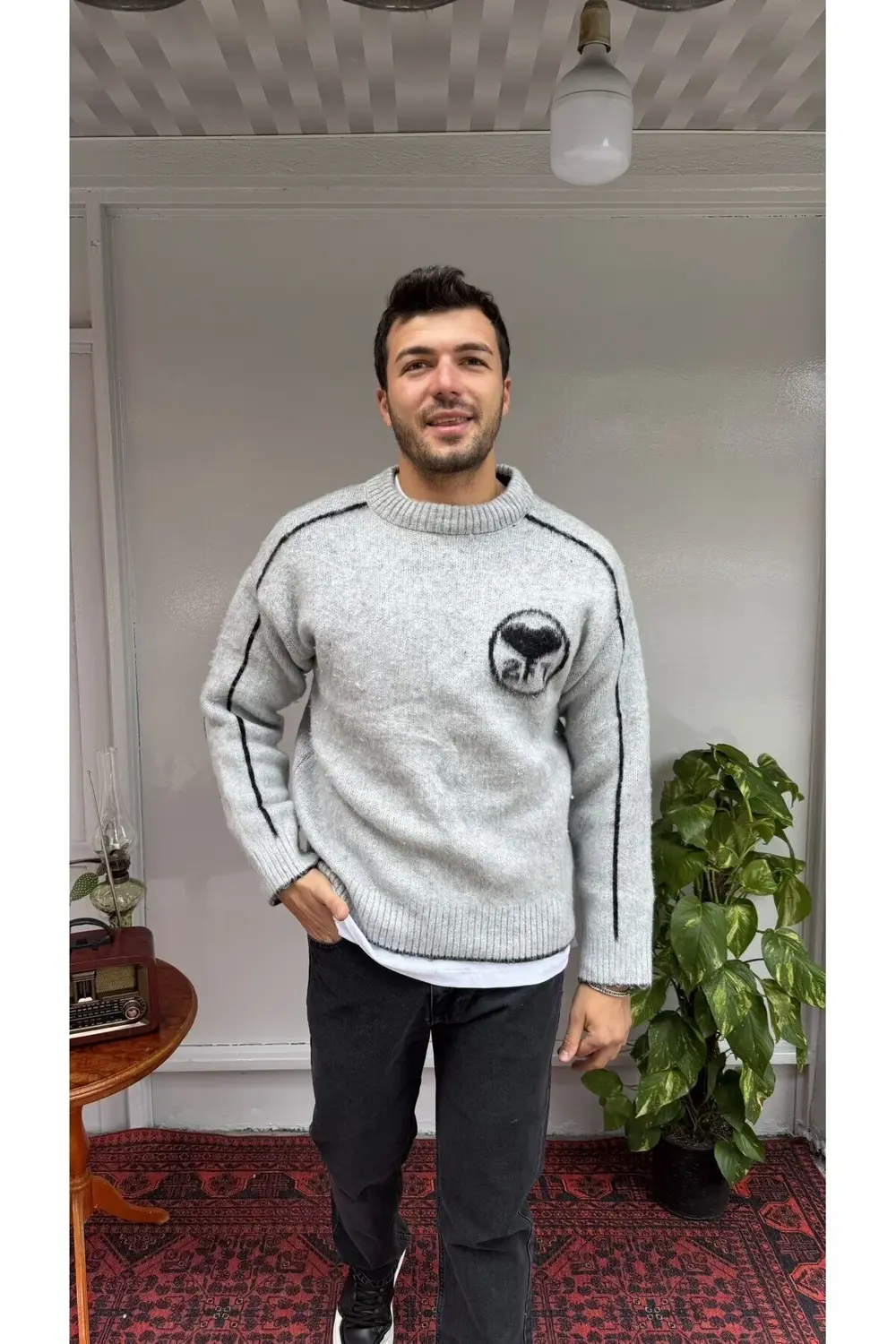 2512 Kalp Desenli Yün Kazak