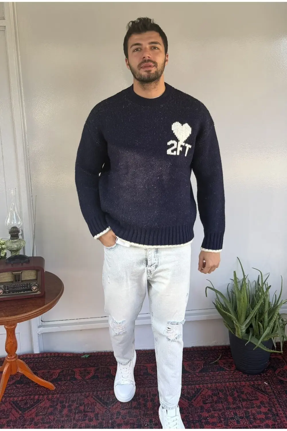 2512 Kalp Desenli Yün Kazak