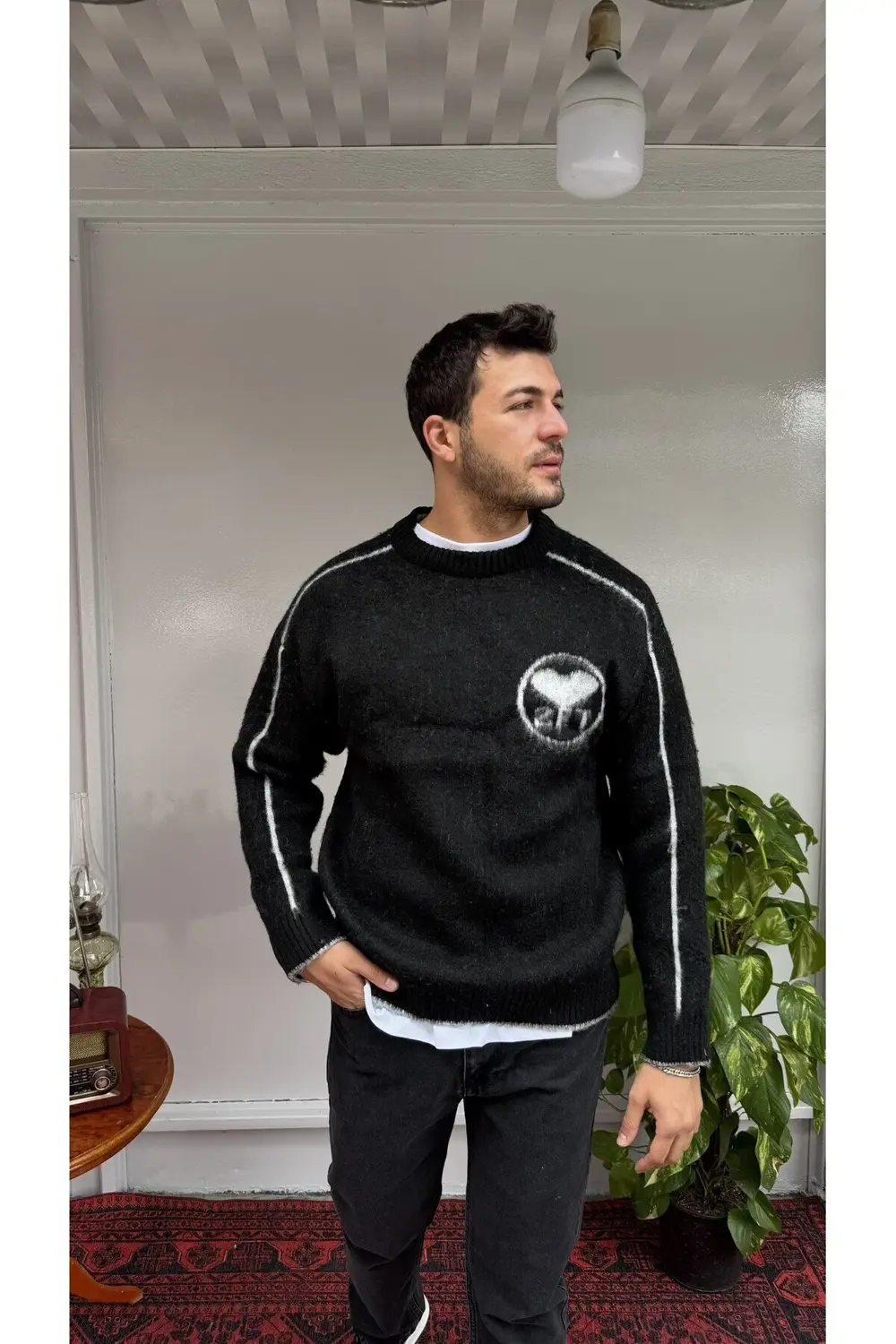 2512 Kalp Desenli Yün Kazak