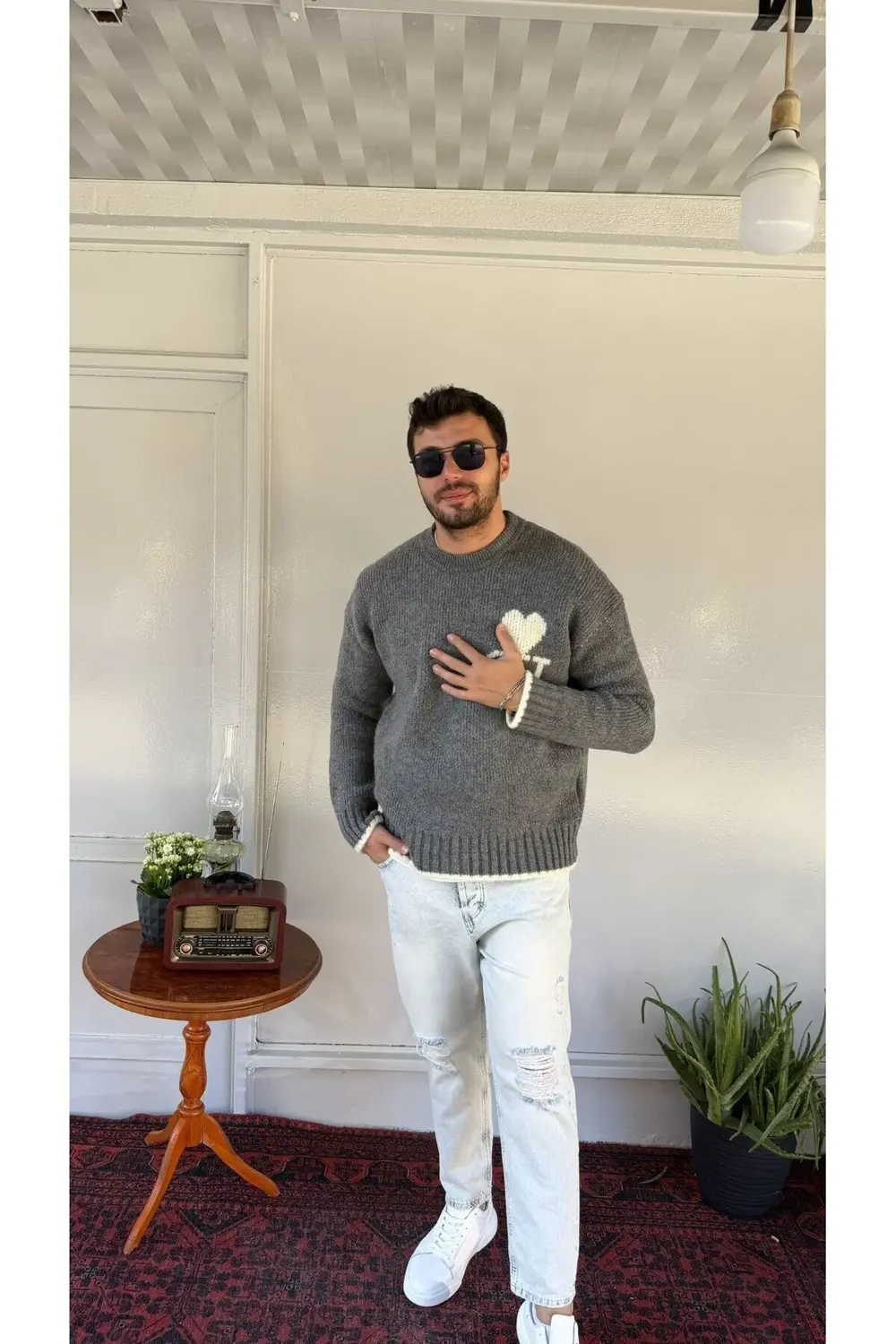 2512 Kalp Desenli Yün Kazak