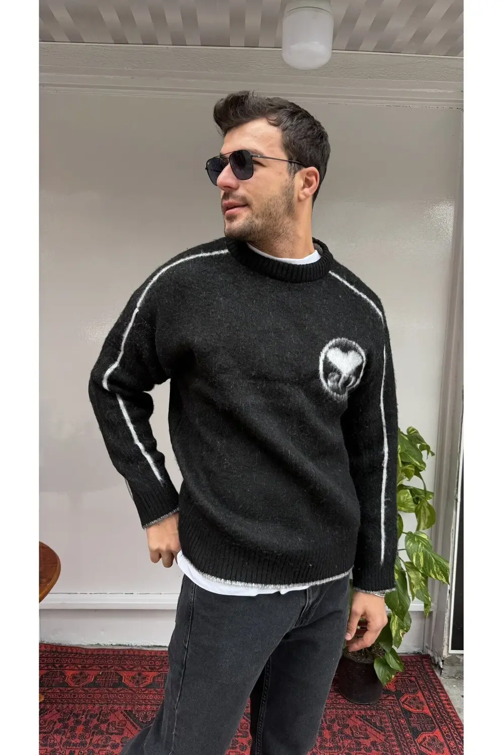 2512 Kalp Desenli Yün Kazak