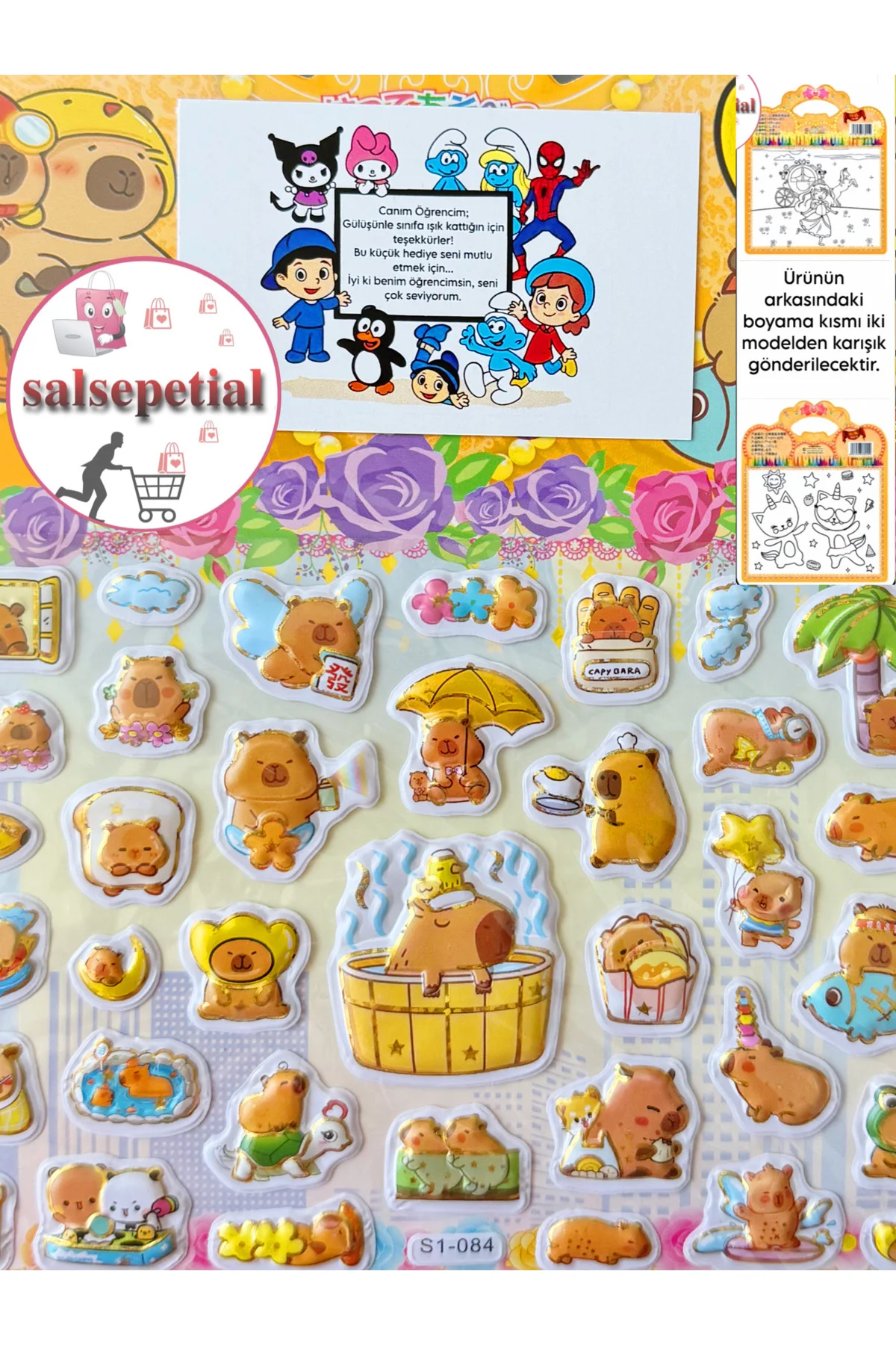 25’li Figürlü Sticker ve Boyama Seti Öğrenci Hediye Paketli Notlu