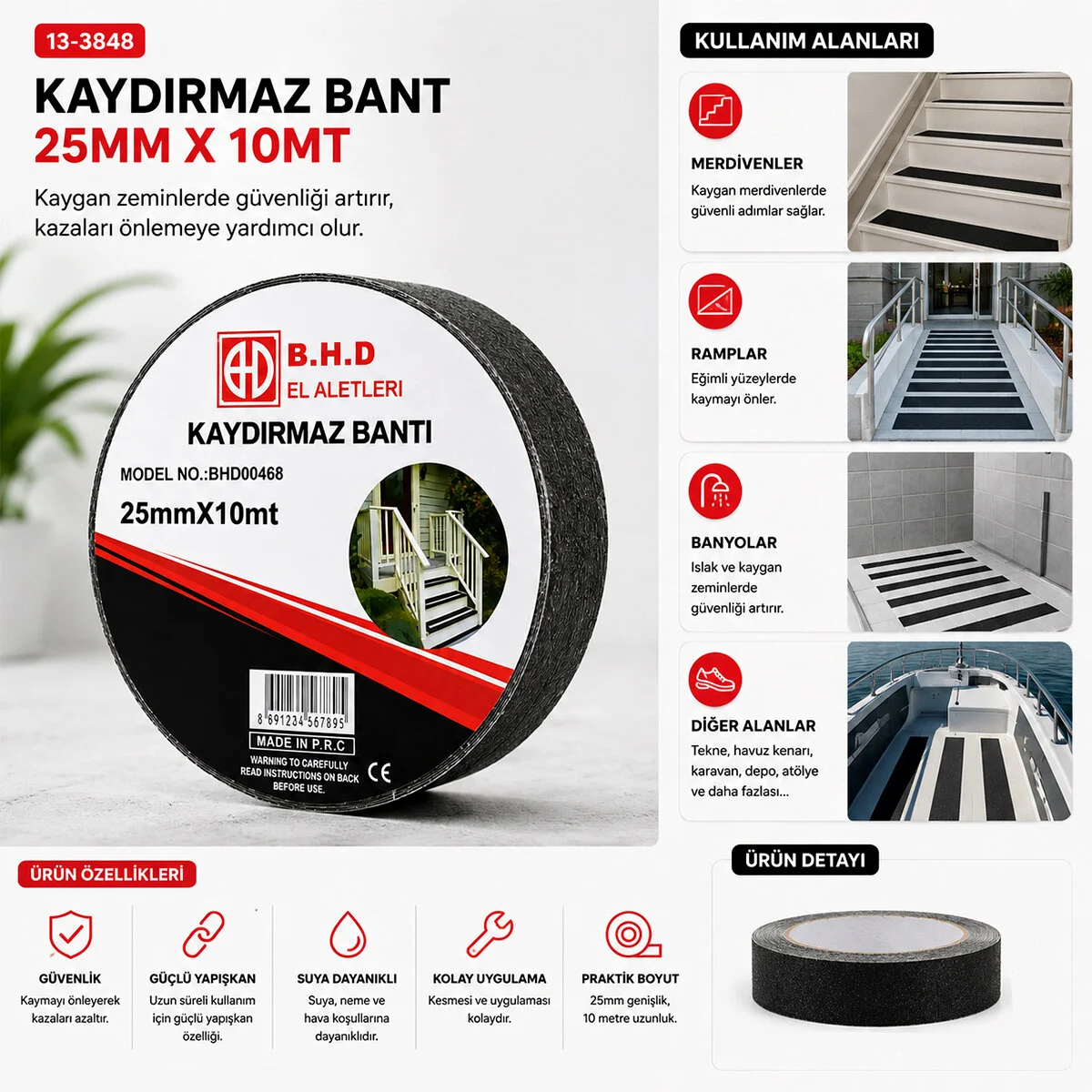 25MM X 10MT Kaydırmaz Siyah Bant