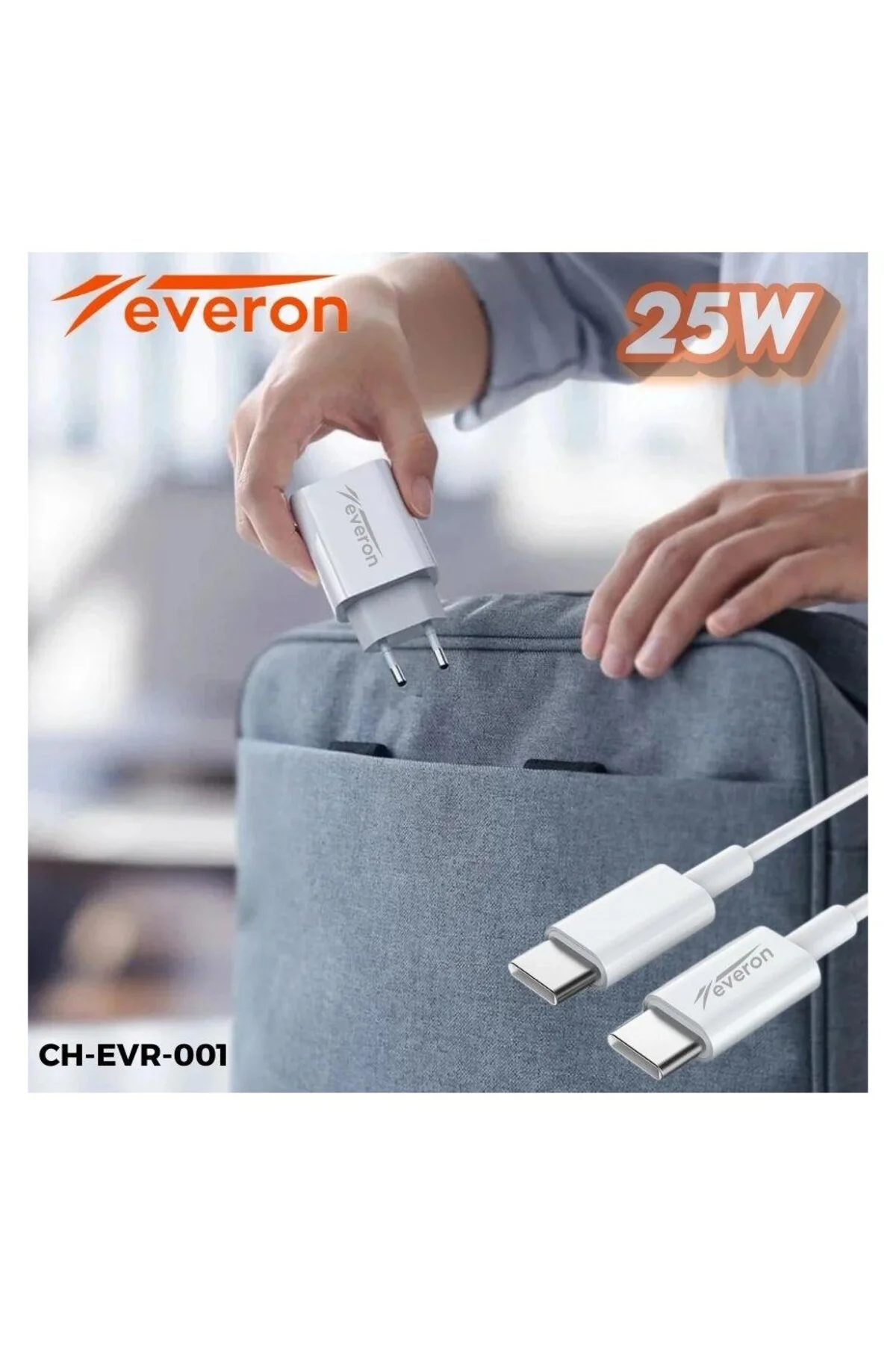 25W 3.4A Q.C Samsung Galaxy S20 FE İle Uyumlu   Type C Şarj Adaptörü  Evr-001