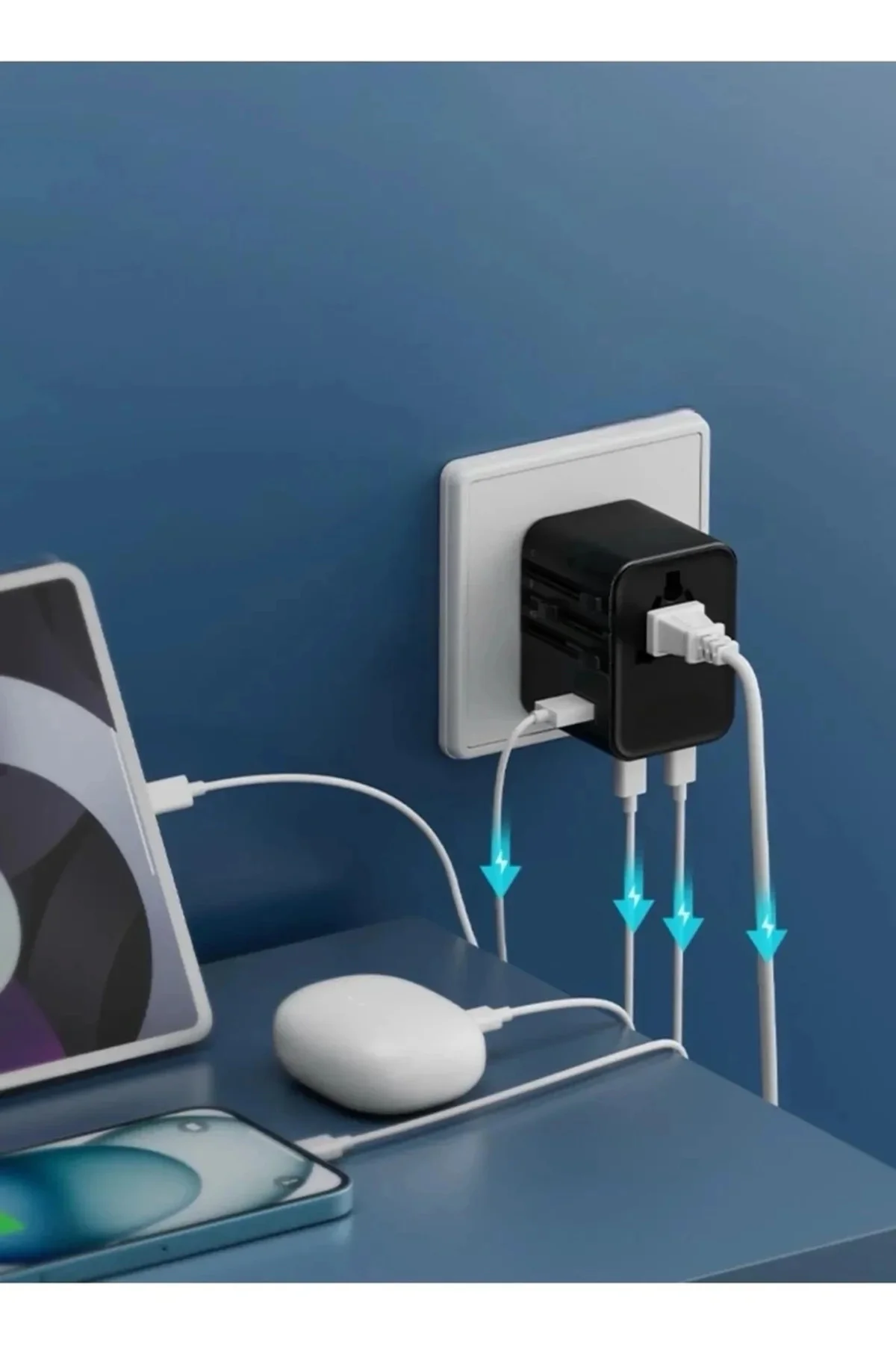 25W Evrensel Seyahat Adaptörü, Eu/Us/Uk/Au Priz Dönüştürücü, 1X Usb, 2X Type-C Hızlı Şarj 25W Evrensel Seyahat Adaptörü, Eu/Us/Uk/Au Priz Dönüştürücü, 1X Usb, 2X Type-C Hızlı Şarj - Görsel 3