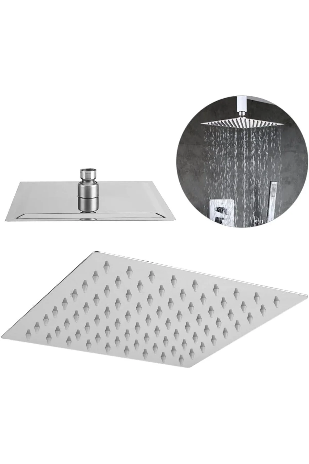 25x25 Cm 304 Paslanmaz Çelik Tepe Duşu – Geniş Kare Duş Başlığı, 