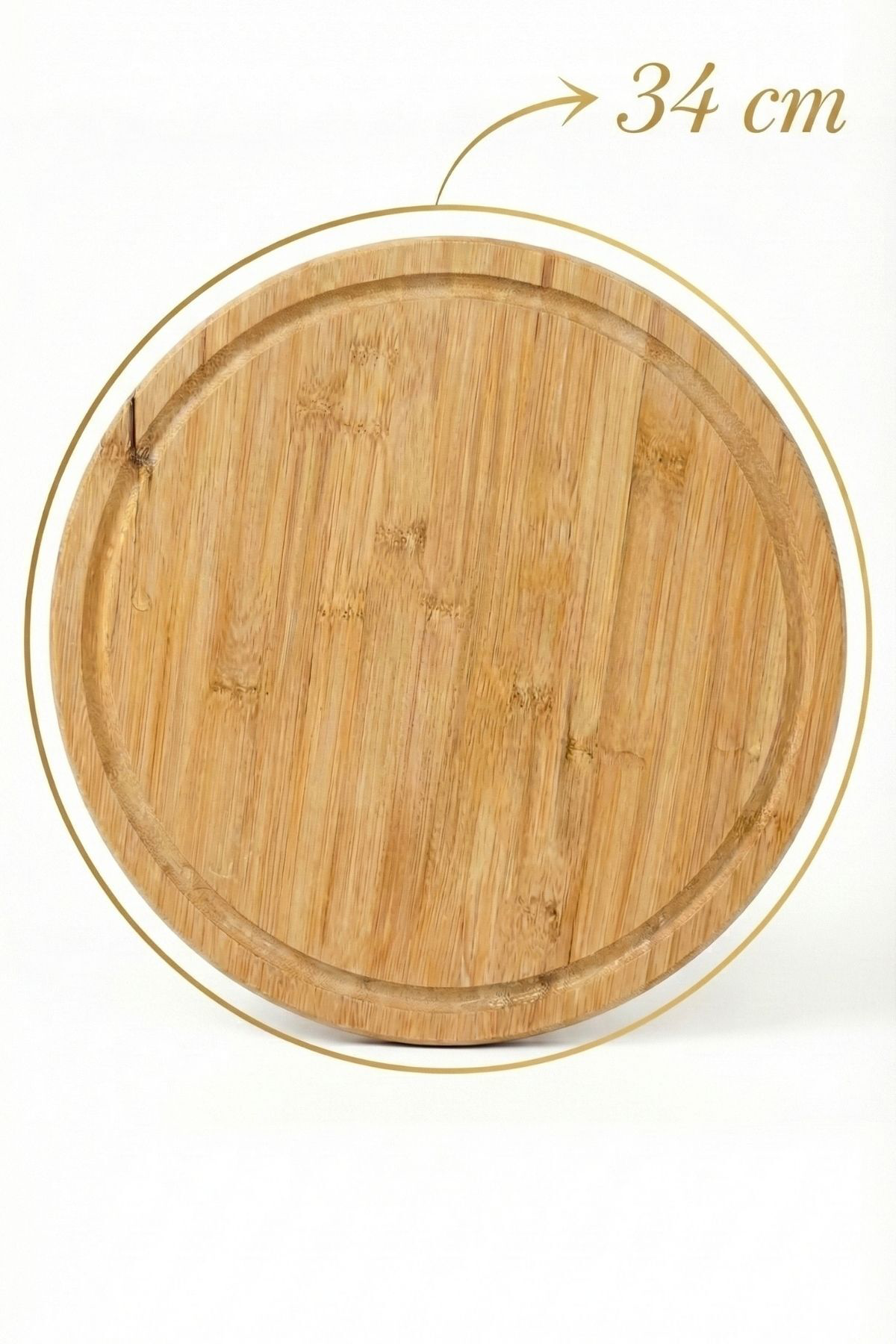 26 Cm Doğal Bambu Yuvarlak Kesme Tahtası, Sunum, Pizza ve Steak T