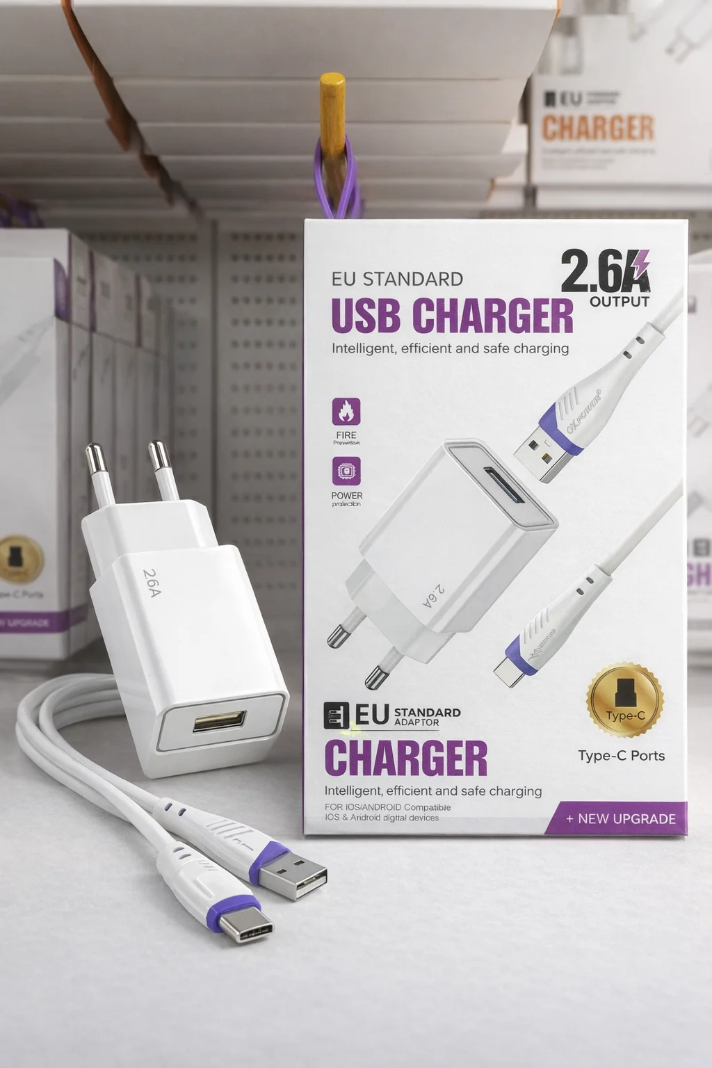 2.6A USB Şarj Adaptörü + Type-C Şarj Kablosu (EU) - Hızlı ve Güvenli Şarj Çözümü