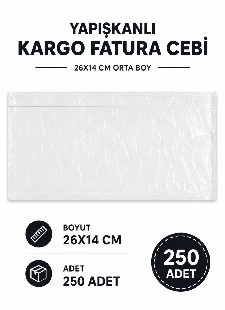 26x14 cm Yapışkanlı Kargo Fatura Cebi – 250 Adet Şeffaf Evrak Cebi Fiyatı, Yorumları ve Özellikleri