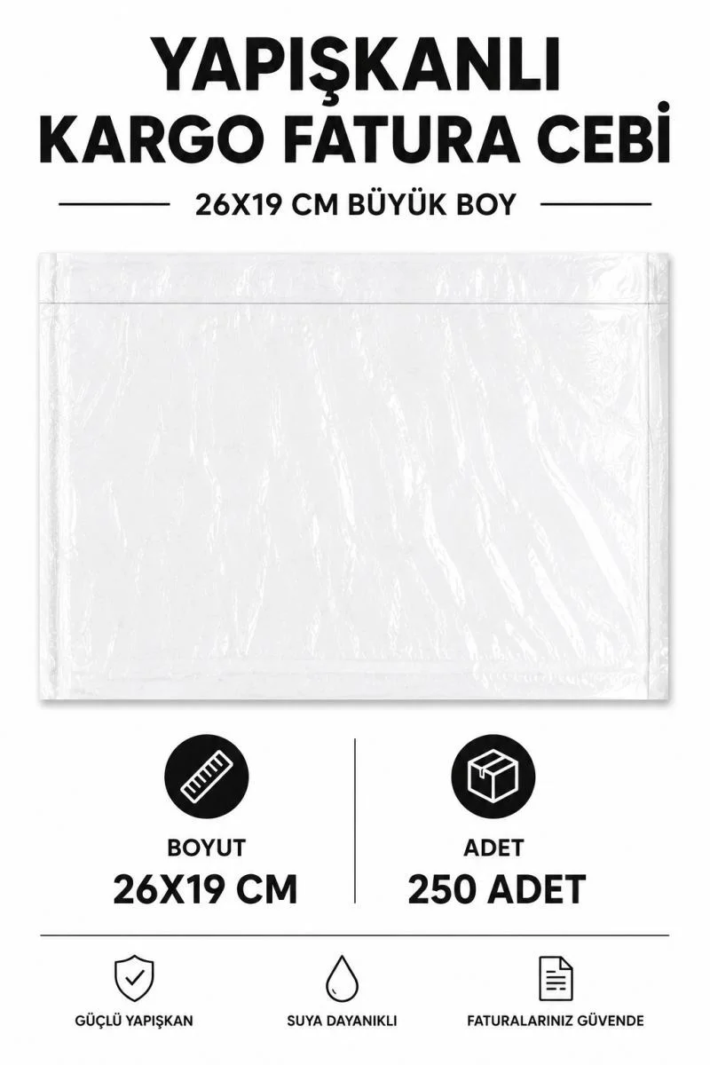 26x19 Cm Yapışkanlı Kargo Fatura Cebi 250 Adet – Şeffaf Evrak Cibi, Su Geçirmez Fiyatı, Yorumları ve Özellikleri