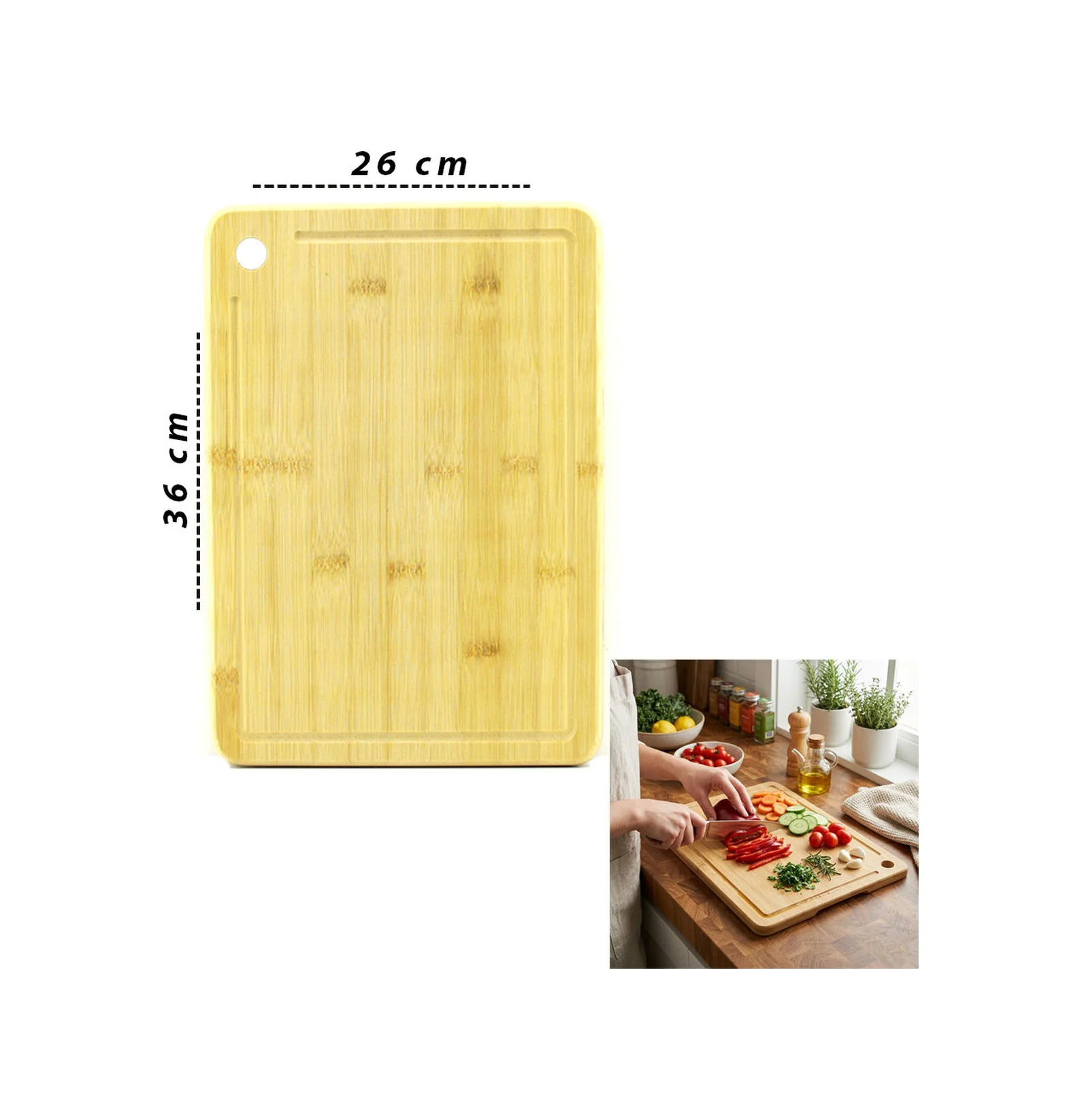 26x36x1.8cm Ahşap Bambu Kesim Panosu - Kesme Tahtası 5224 Diğer