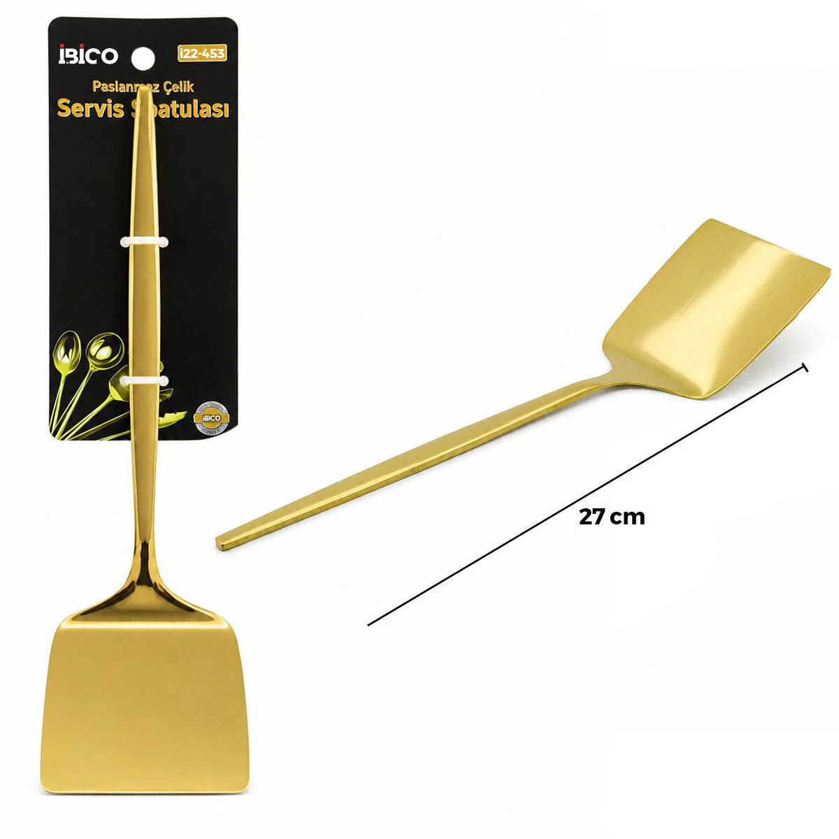 27 cm Paslanmaz Çelik Metal Servis Spatulası Gold Kaplama