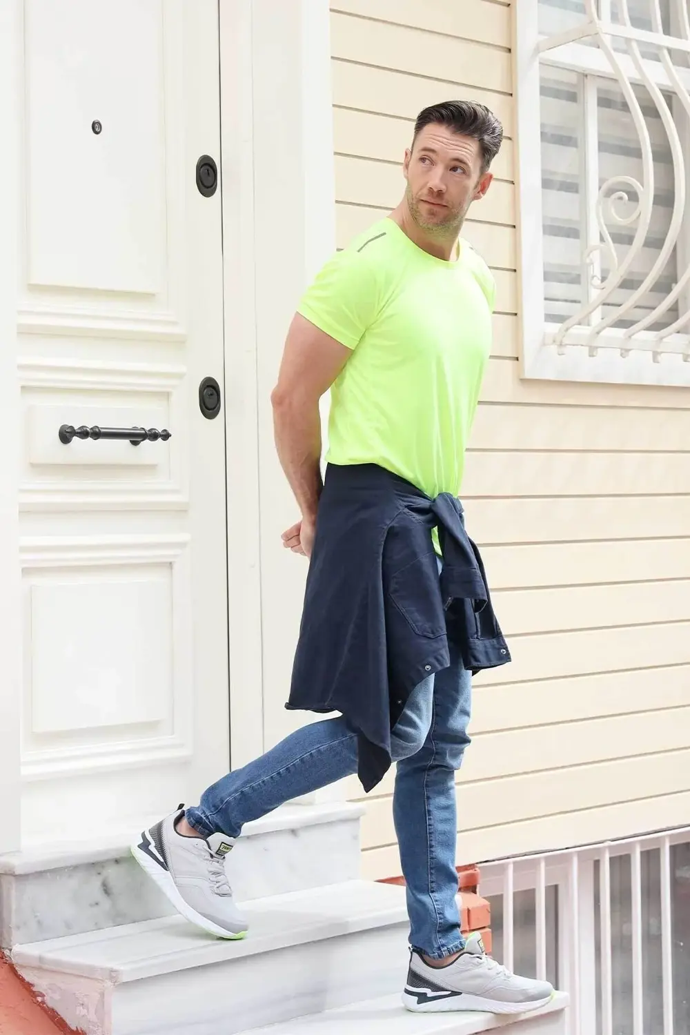 27440 Açık Gri Lacivert Neon Yeşil Erkek Günlük Rahat Yürüyüş Koş