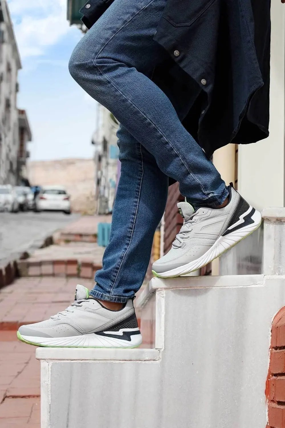 27440 Açık Gri Lacivert Neon Yeşil Erkek Günlük Rahat Yürüyüş Koş