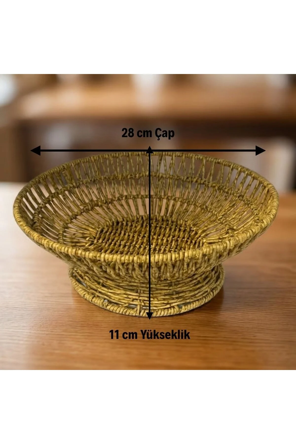 28 cm Plastik Rattan Servis Çanağı – Doğal Hasır Görünümlü Dekoratif Meyve, Ekmek ve Sunum Kasesi - Görsel 5