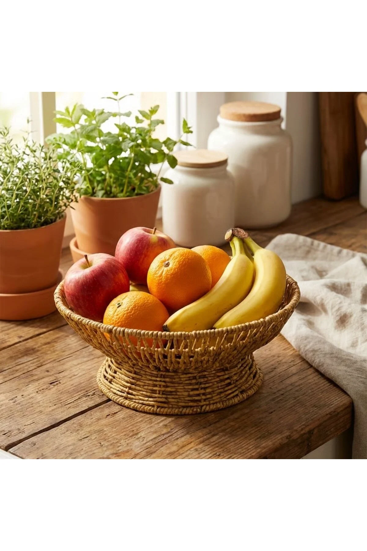 28 cm Plastik Rattan Servis Çanağı – Doğal Hasır Görünümlü Dekoratif Meyve, Ekmek ve Sunum Kasesi - Görsel 3