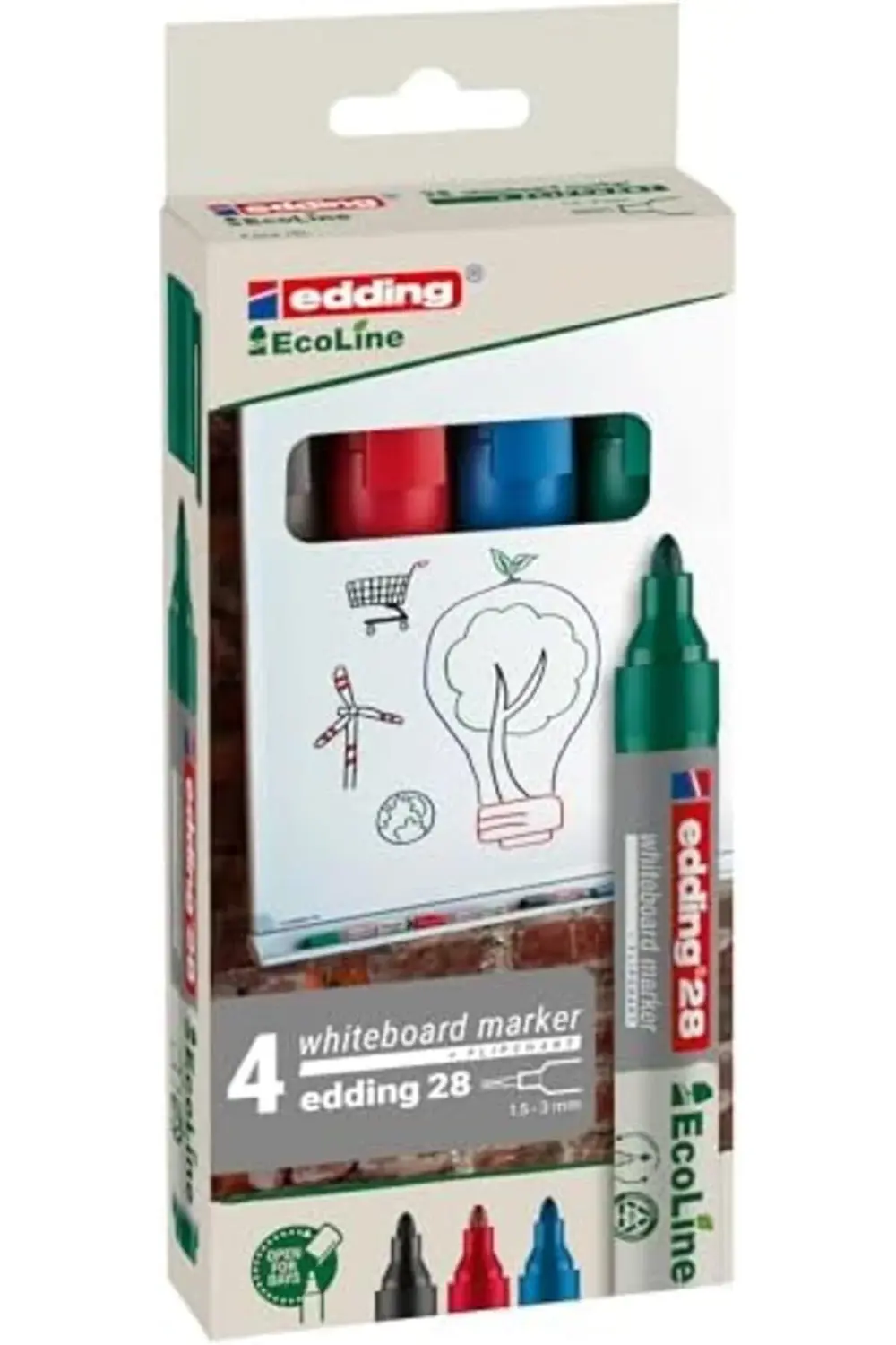 28 EcoLine beyaz yazı tahtası kalemi, 4'lü set, karışık renkler,