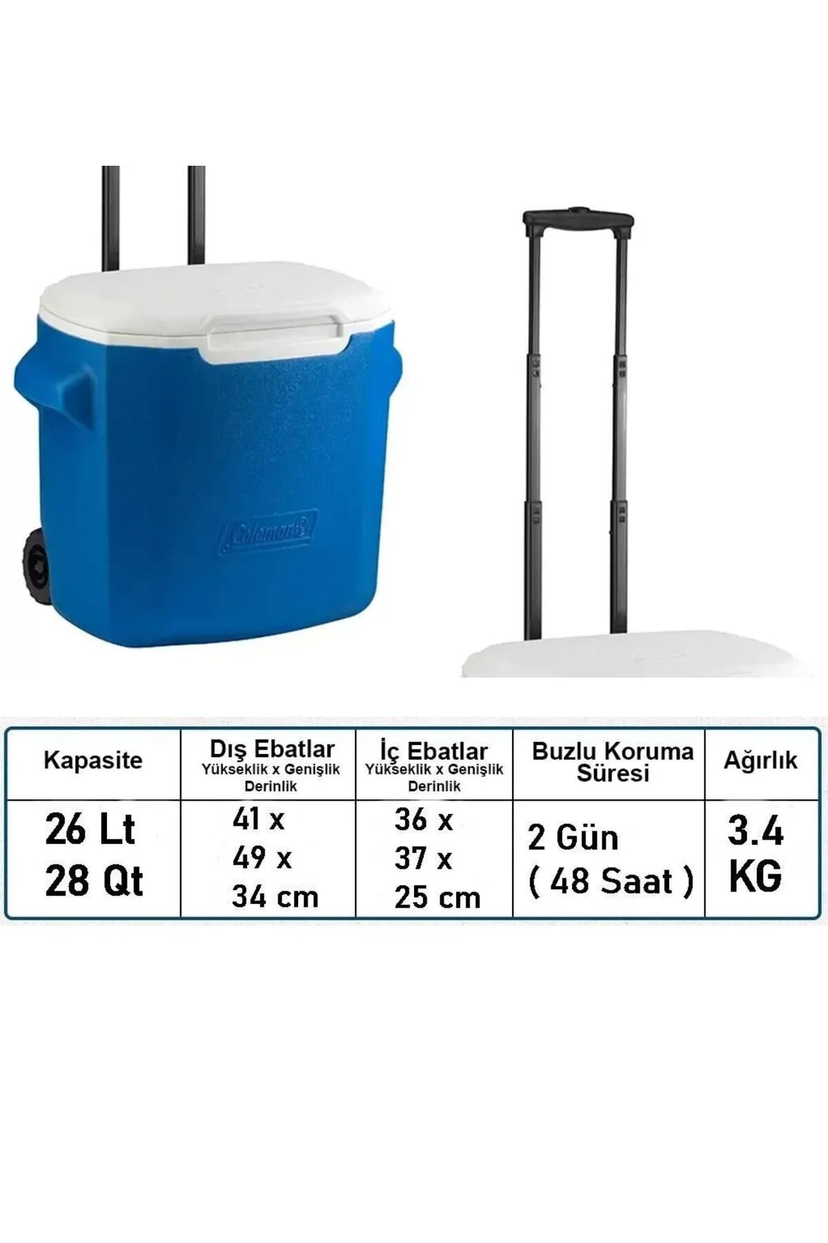 28 QT Tekerlekli Soğutucu Buzluk 26 Lt Mavi/Beyaz