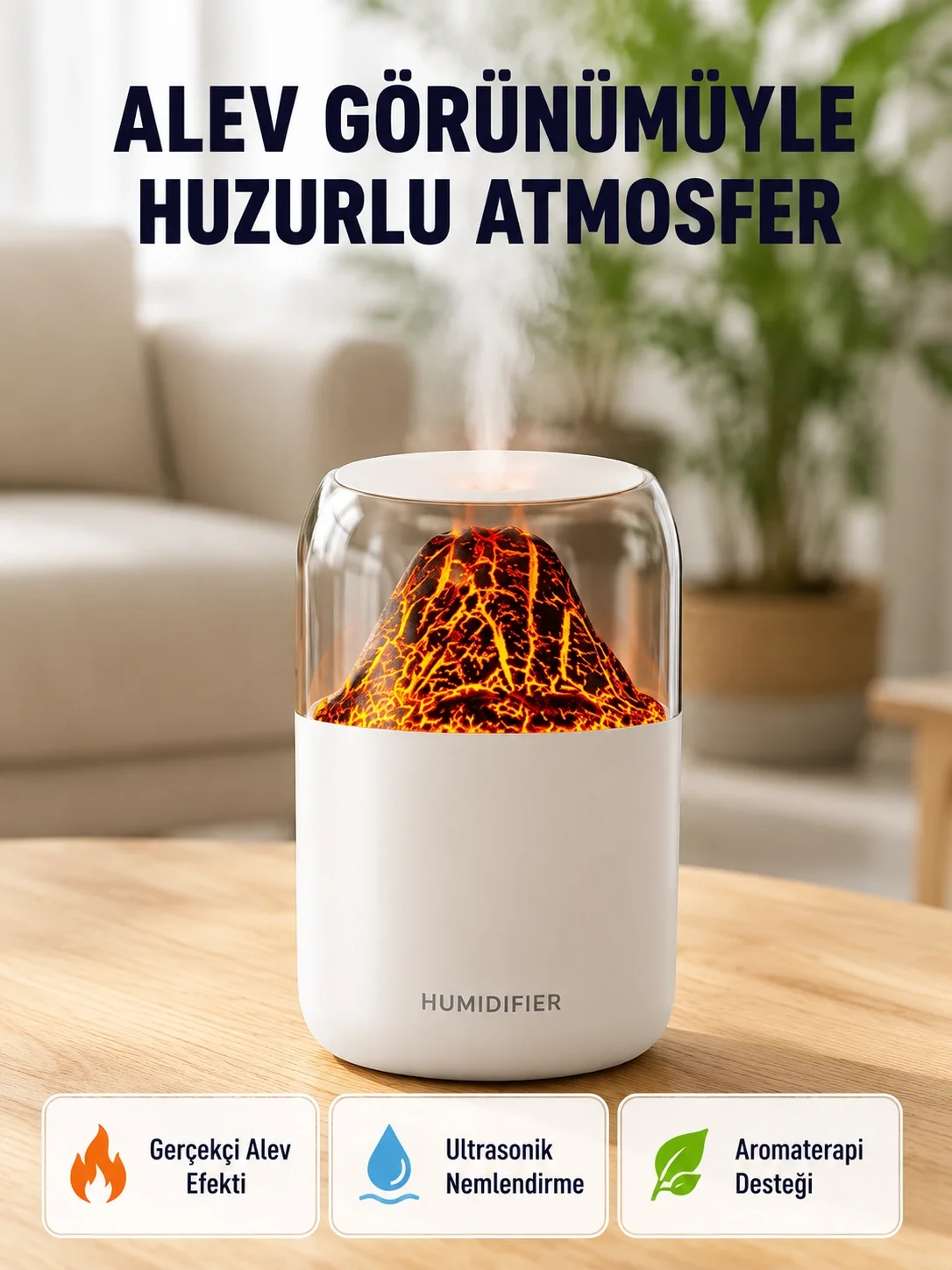 280ml Alev Işıklı Ultrasonik Hava Nemlendirici Sessiz ve USB Şarjlı 280ml Alev Işıklı Ultrasonik Hava Nemlendirici Sessiz ve USB Şarjlı