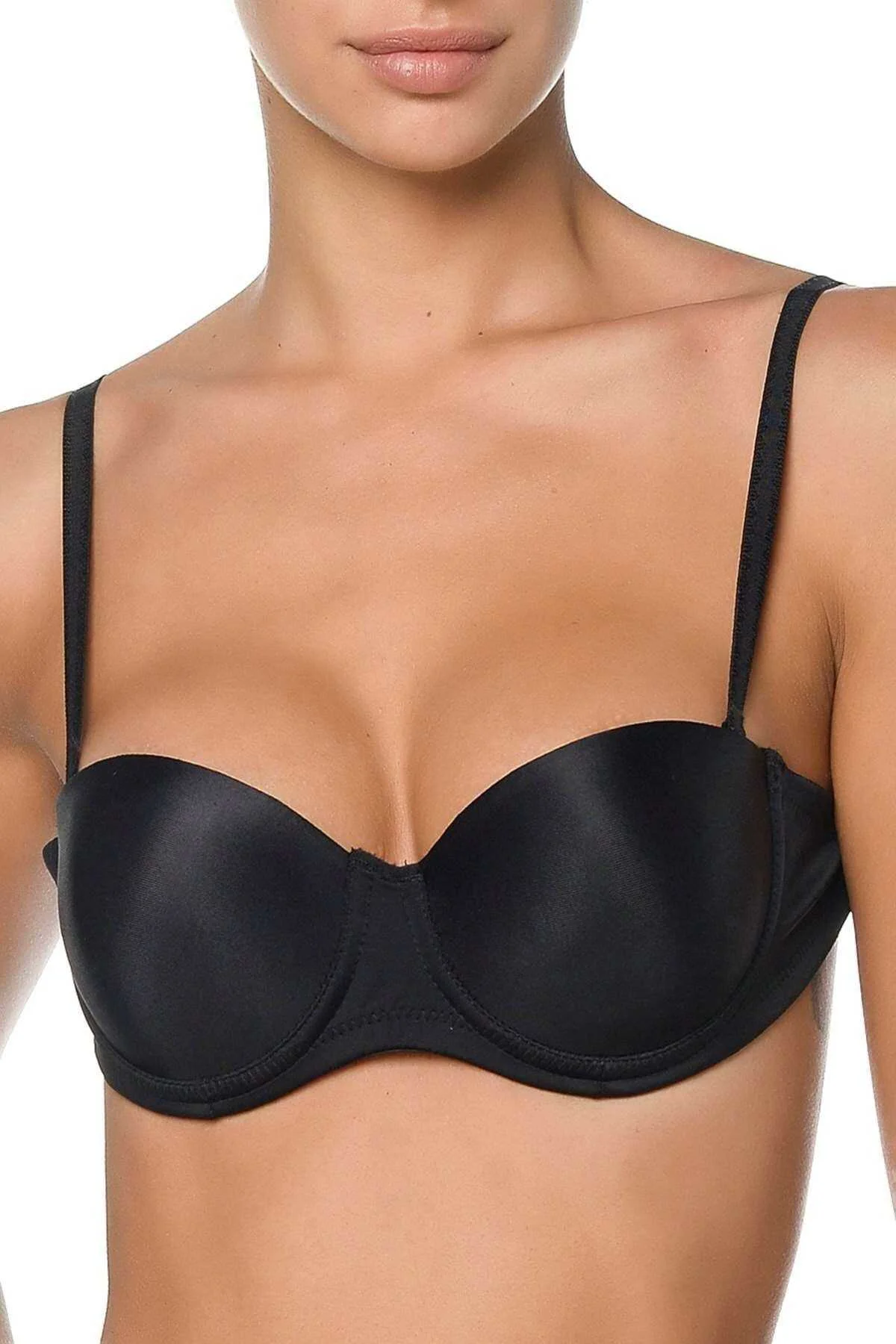 2850SEFFAF Dolgulu Straplez Sırtı Şeffaf Sütyen - Siyah