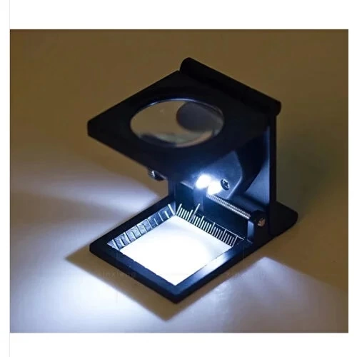 Just Cheap Store 28X28 Mm Katlanir Sayaçli Metal Lüp, 2 Led İşikli Büyüteç Tekstil