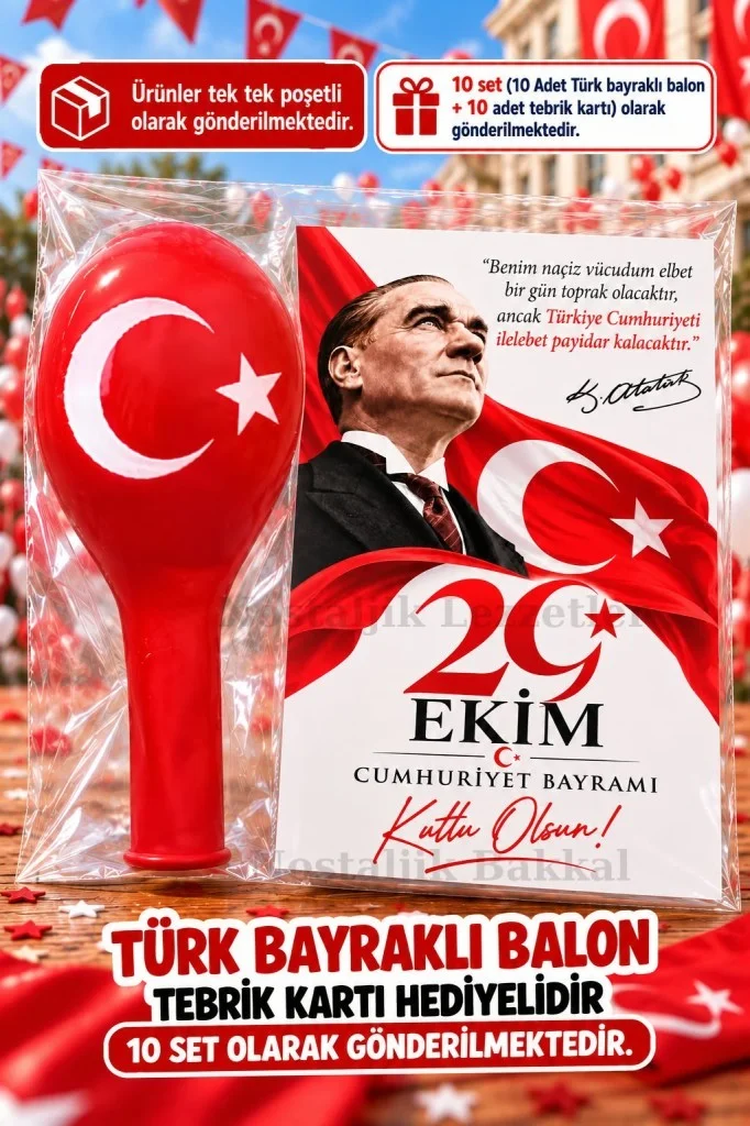 29 Ekim Cumhuriyet Bayramı 10 Adet Türk Bayraklı Balon Tebrik Kartı Hediye Seti 29 Ekim Cumhuriyet Bayramı 10 Adet Türk Bayraklı Balon Tebrik Kartı Hediye Seti