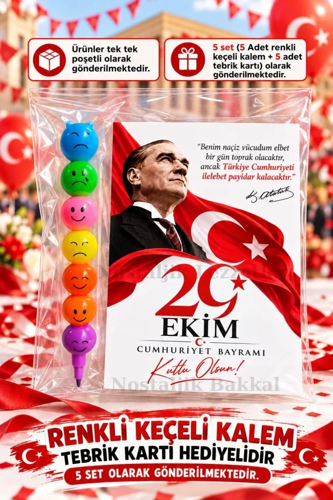 29 Ekim Cumhuriyet Bayramı 5 Adet Renkli Keçeli Kalem Tebrik Kartı Hediye Seti 29 Ekim Cumhuriyet Bayramı 5 Adet Renkli Keçeli Kalem Tebrik Kartı Hediye Seti