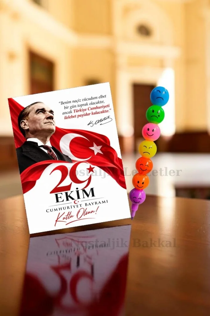 29 Ekim Cumhuriyet Bayramı 20 Adet Renkli Keçeli Kalem Tebrik Kartı Hediye Seti