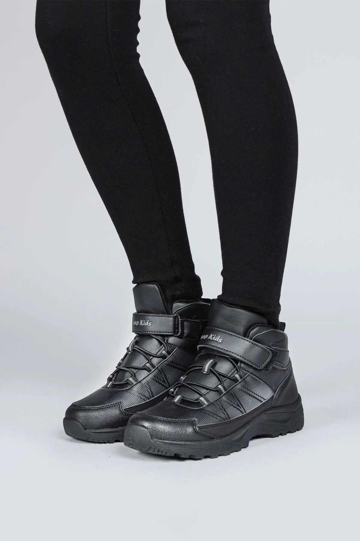 29194 Cırtlı Yüksek Bilekli Full Siyah Üniseks Çocuk Sneaker Günl