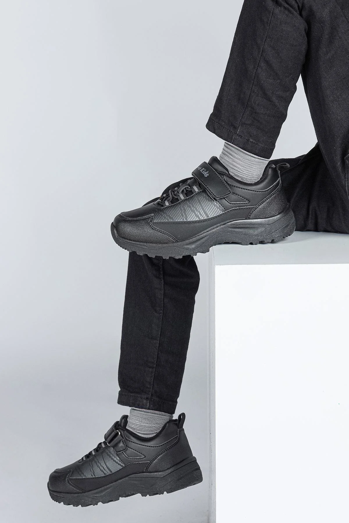 29195 Cırtlı Full Siyah Üniseks Çocuk Sneaker Günlük Spor Ayakkab