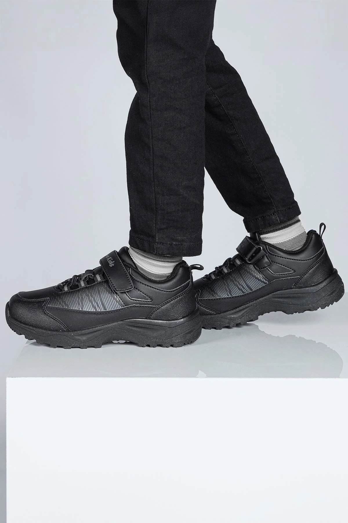 29195 Cırtlı Full Siyah Üniseks Çocuk Sneaker Günlük Spor Ayakkab