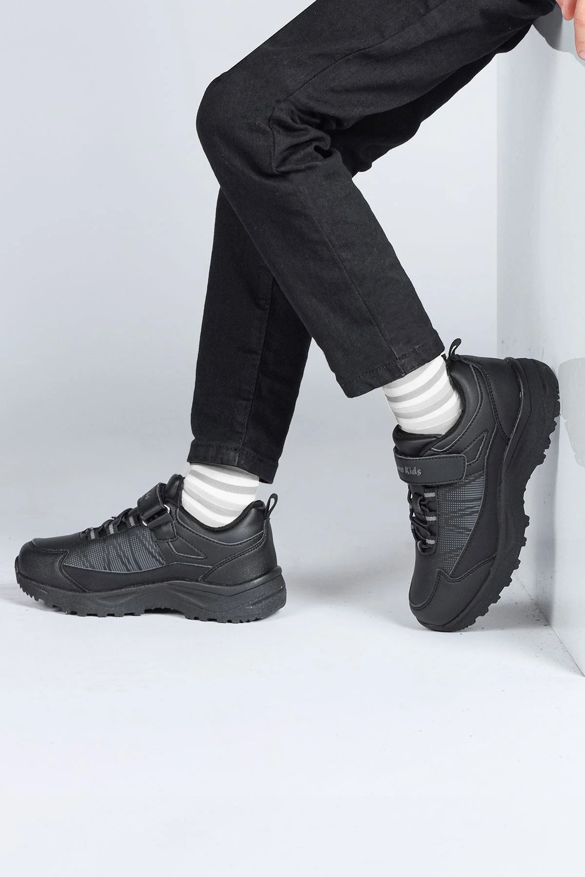 29195 Cırtlı Full Siyah Üniseks Çocuk Sneaker Günlük Spor Ayakkab