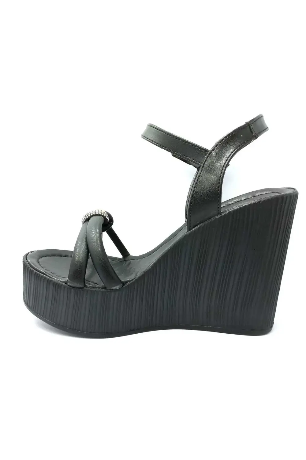 292020 Siyah Taşlı Dolgu Taban Kadın Ayakkabı