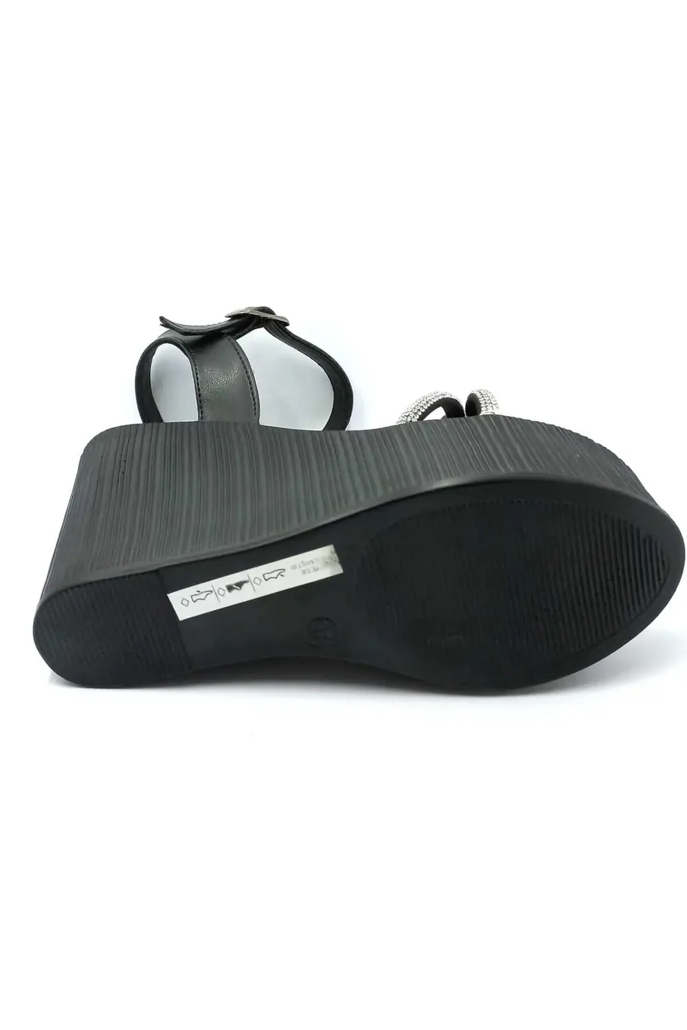 292020 Siyah Taşlı Dolgu Taban Kadın Ayakkabı