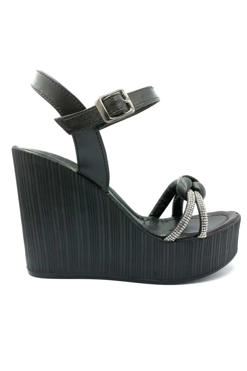 292020 Siyah Taşlı Dolgu Taban Kadın Ayakkabı