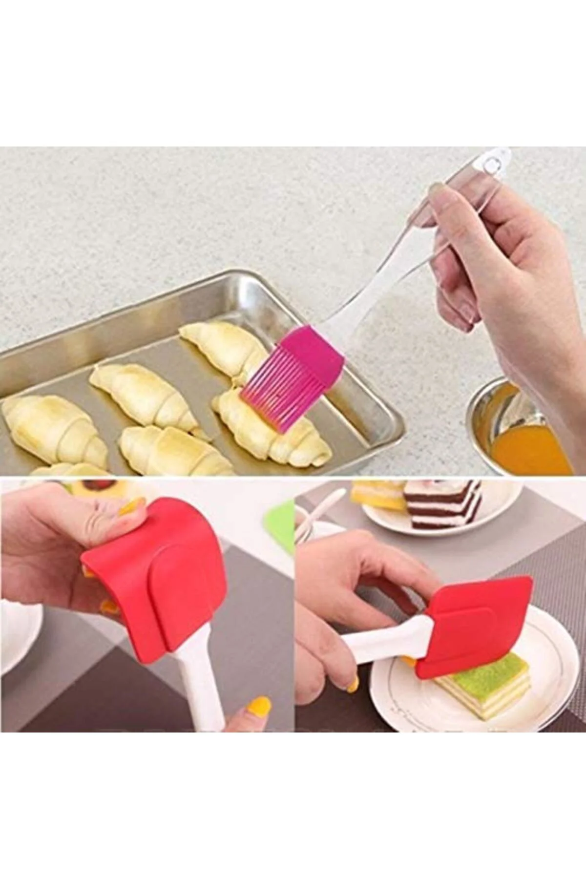 2&amp;#39;li Silikon Pasta - Börek - Poğaça Yağ Fırçası ve Spatul